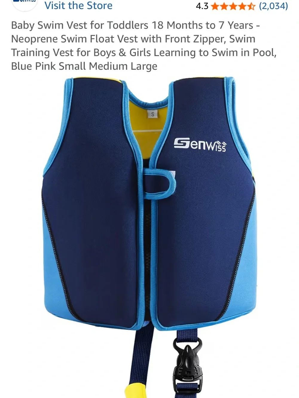 Senwiss Kids Swim Vest in Navy Blue & Yellow